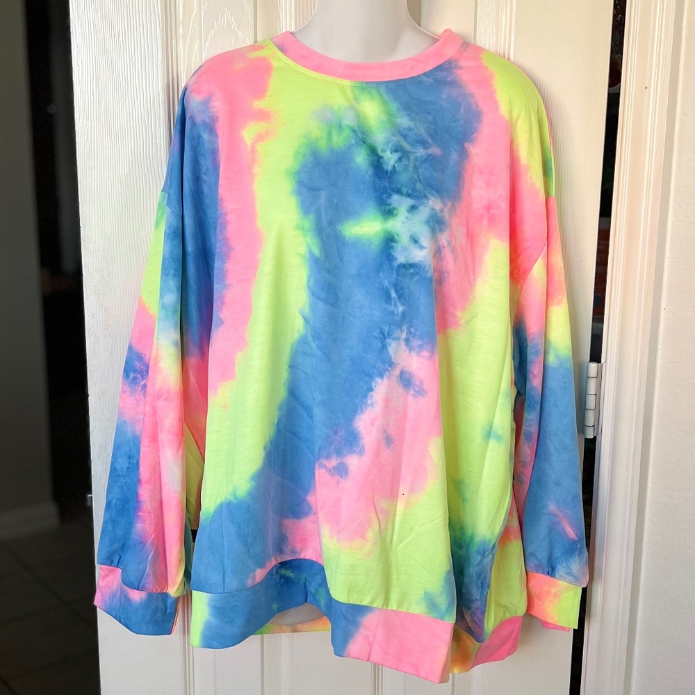 She and Sky Long Sleeve Tie-Dyed Comfy Crew Neck